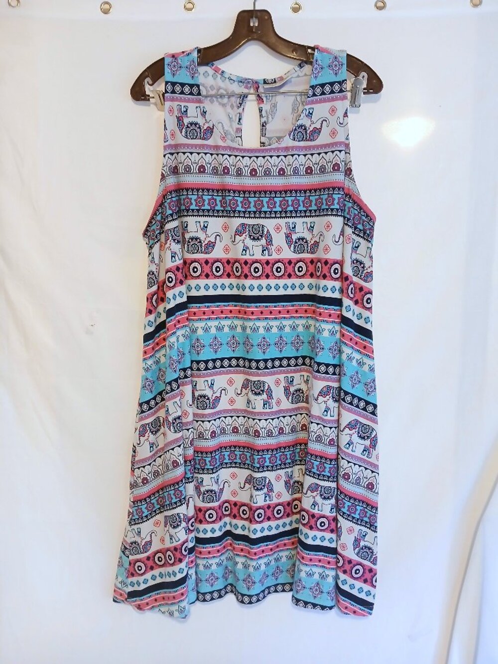 Bobbie Brooks Sleeveless Novelty Elephant Print Dress Plus 2X Boho Festival